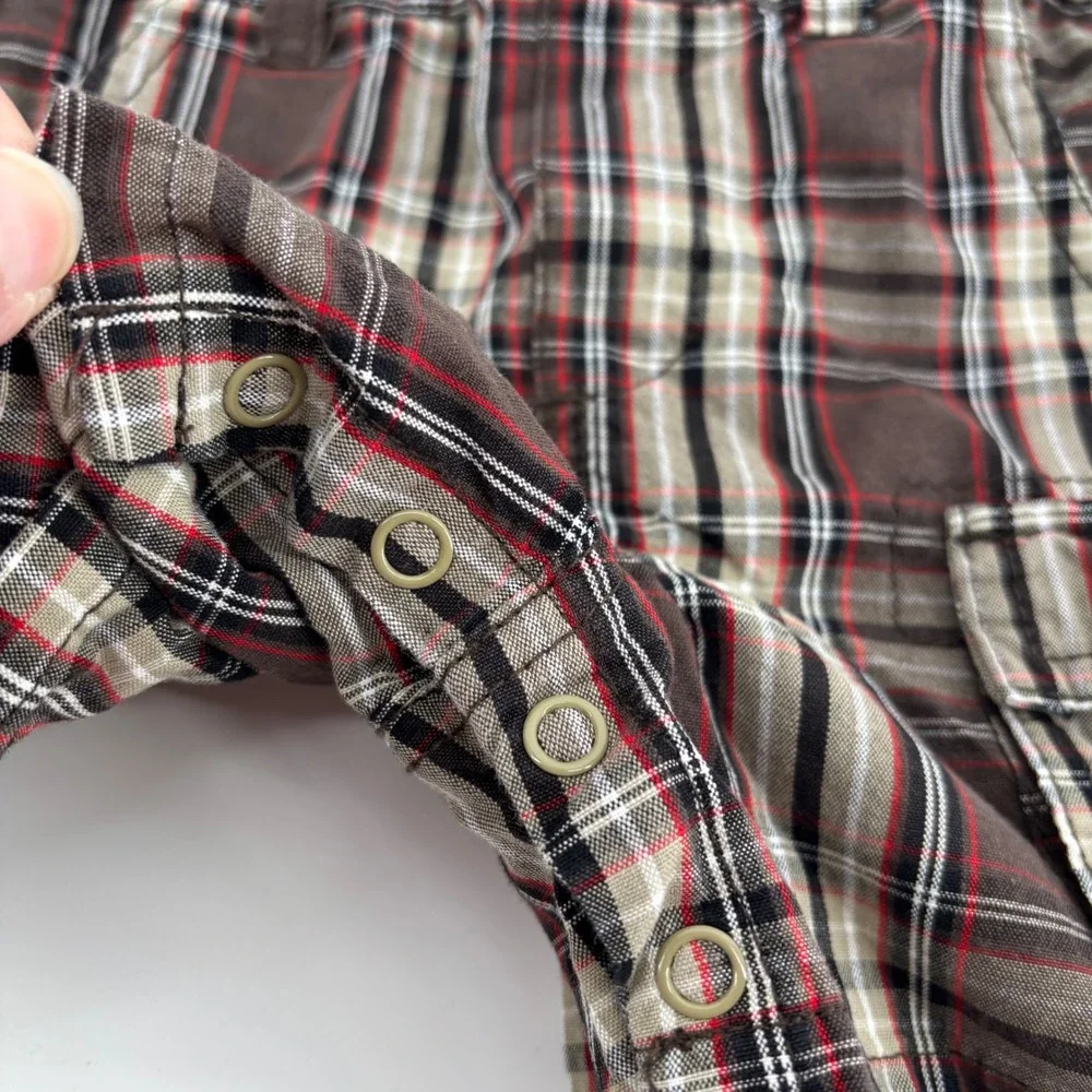 Koala Kids Plaid Shortalls Kids 24M Brown Good Cargo Pockets Cotton Snap‎ Inseam